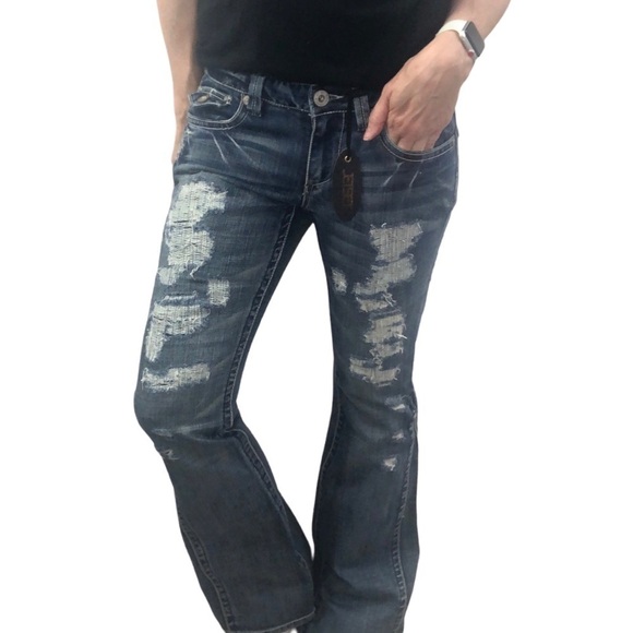 Jetset Denim - Jetset Jeans Y2K low rise Flare Sz 6 Wo's 7 Jrs Medium Blue Distressed NWT